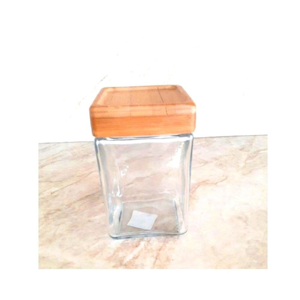 Vintage Anchor Hocking Company Glass Canister Flour Canister Wood Lid